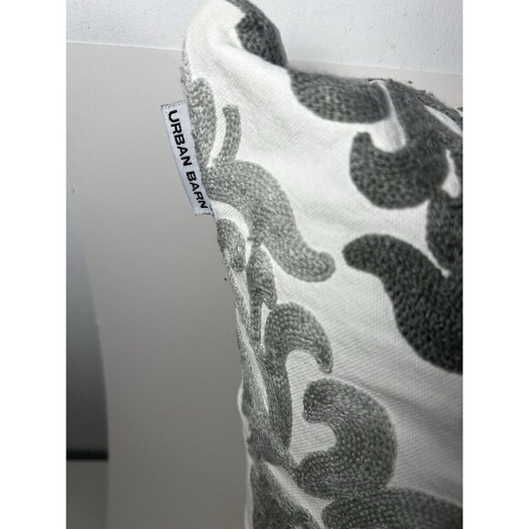 Urban barn Embroidery Pillow Cover 18x18 Grey White Charcoal Boho - Picture 6 of 10